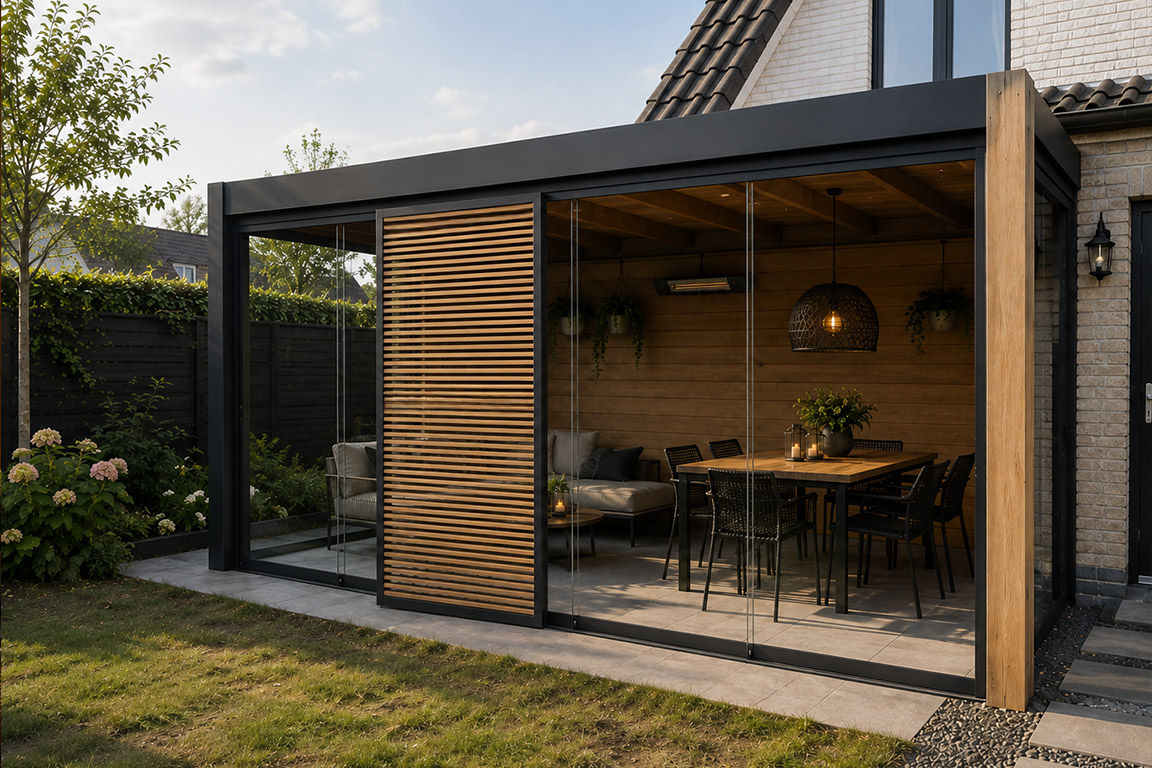Glazen schuifwand met louvrepanelen 12 Glazen schuifwand met louvrepanelen - Afbeelding 12