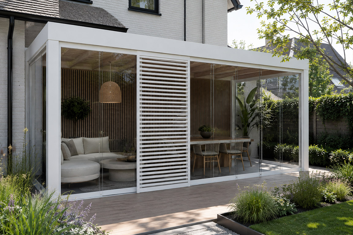 Glazen schuifwand met louvrepanelen 9 Glazen schuifwand met louvrepanelen - Afbeelding 9