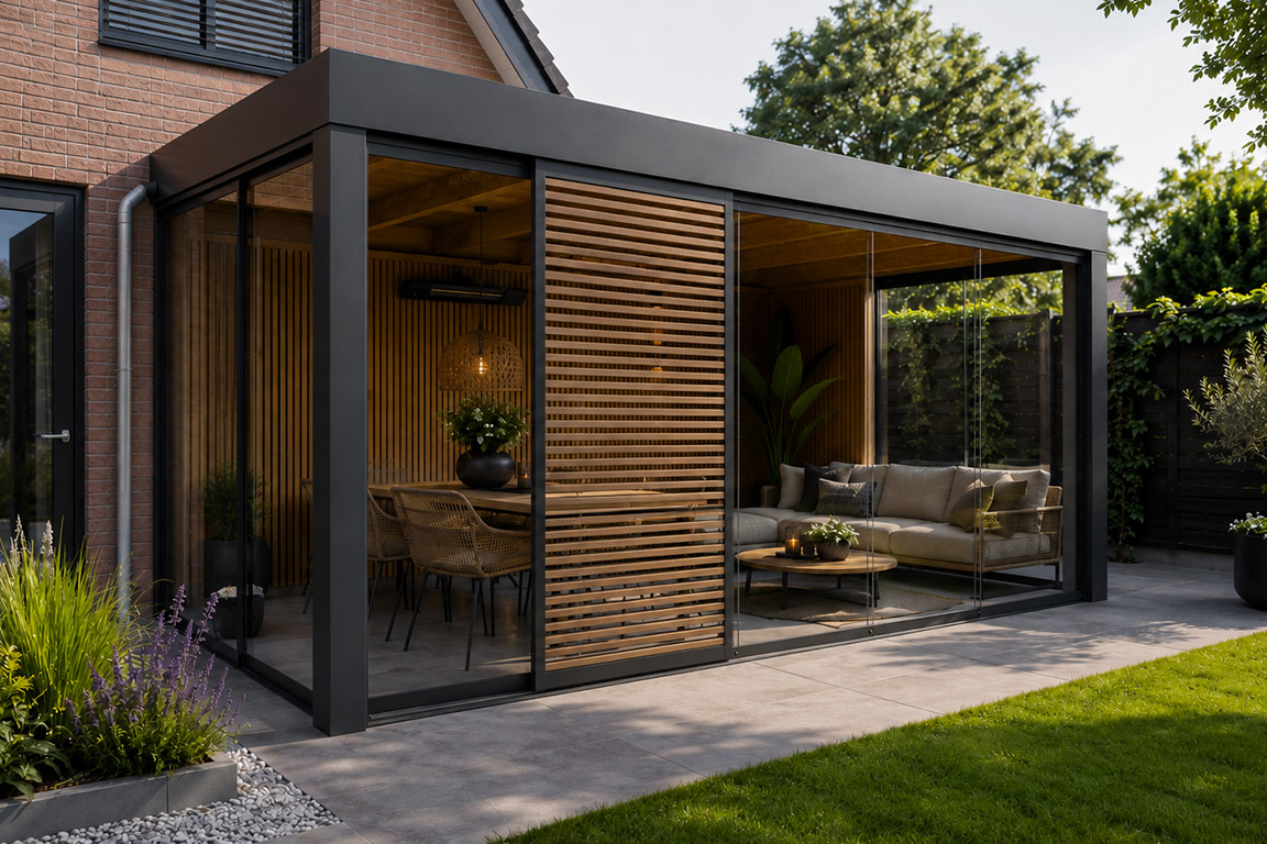 Glazen schuifwand met louvrepanelen 4 Glazen schuifwand met louvrepanelen - Afbeelding 4