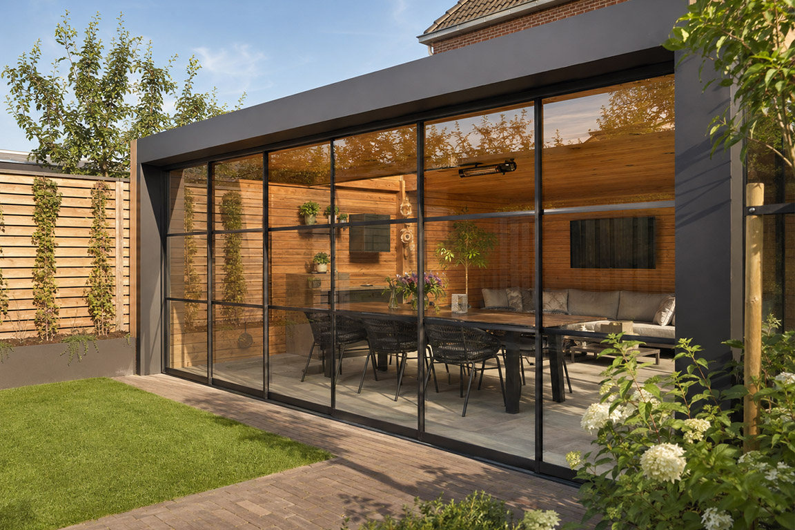 Glazen schuifwand met steellook 2 Glazen schuifwand met steellook - Afbeelding 2
